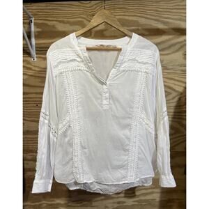 Soft Surroundings Embroidered Boho Popover Shirt White Large Beachy Resort